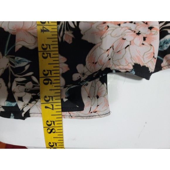 Gianni Bini Womens Floral Print Wrap Maxi Dress Sz S Black Peach Long Sleeve 59" - Picture 7 of 9